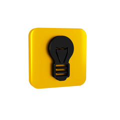 Canvas Print - Black Creative lamp light idea icon isolated on transparent background. Concept ideas inspiration, invention, effective thinking, knowledge and education. Yellow square button.