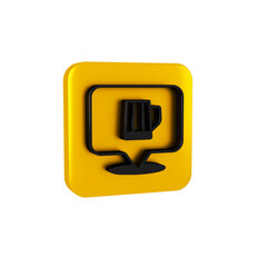 Wall Mural - Black Wooden beer mug icon isolated on transparent background. Yellow square button.