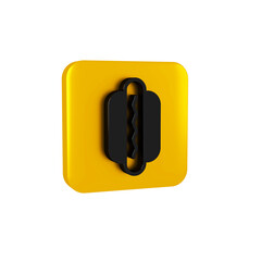 Poster - Black Hotdog sandwich icon isolated on transparent background. Sausage icon. Fast food sign. Yellow square button.