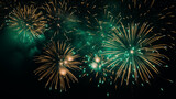 Fototapeta Fototapety miasta na ścianę - Tło na życzenia - fajerwerki na niebie w Sylwestrową noc - huczne świętowanie. Szczęśliwego Nowego Roku