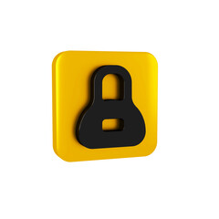 Poster - Black Weight icon isolated on transparent background. Kilogram weight block for weight lifting and scale. Mass symbol. Yellow square button.