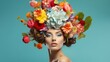 © NovaVision - Surreal Blossom Crown: Beauty Woman Portrait on Studio Backdrop. Generative ai