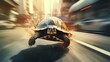 Speeding Turtle on Bustling City Avenue. Generative ai