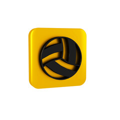 Poster - Black Volleyball ball icon isolated on transparent background. Sport equipment. Yellow square button.