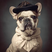 AI Generated Illustration Of An Adorable Dog In A Vintage Dress Posing On An Old Background