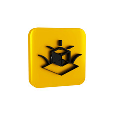 Sticker - Black 3d modeling icon isolated on transparent background. Augmented reality or virtual reality. Yellow square button.