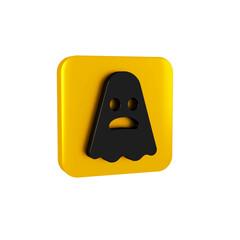 Wall Mural - Black Ghost icon isolated on transparent background. Happy Halloween party. Yellow square button.