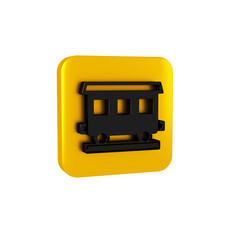 Sticker - Black Passenger train cars icon isolated on transparent background. Railway carriage. Yellow square button.