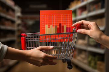 Poster - a hand holds a graph featuring a percentage, signifying special offers within shopping department st