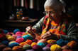 An elderly woman knitting handmade crafts to generate income and support her family. Concept of micro-entrepreneurship in poverty reduction. Generative Ai.