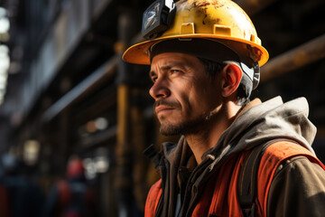 Poster - A laborer from a foreign country working in the construction industry, showcasing the economic contributions of migrant workers. Generative Ai