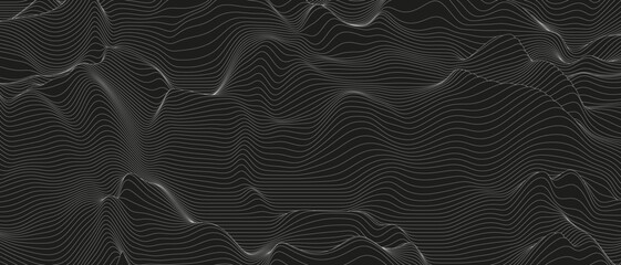Poster - Abstract background with distorted line shapes on a black background. Monochrome sound line waves.