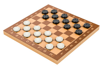 Poster - Checkers game board with pieces, 3D rendering isolated on transparent background