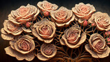 Fototapeta Kwiaty - Bukiet róż wyrzeźbiony z drewna