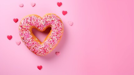 Wall Mural - Donut with sprinkles shape of heart ,Valentines Day ,copyspace text, background with print space text, Generative Ai 