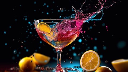 Canvas Print - cocktail with lemon on black