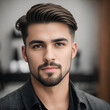 Brunette man with side part haircut
