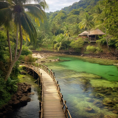 Sticker -  A quaint Caribbean cove facing the lush hills 
