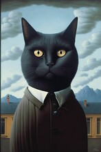 AI Generated Black Cat In Suit Against A Bright Blue Sky