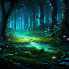 Poster -  A hidden glade where fireflies dance in the twilight 
