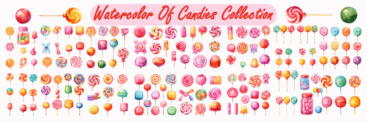 Watercolor set collection of candy lollipop vector illustration on white background