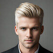 Blond man with slicked back haircut