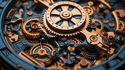 AI generated illustration of a detailed macro view of an intricate watch mechanism with gears