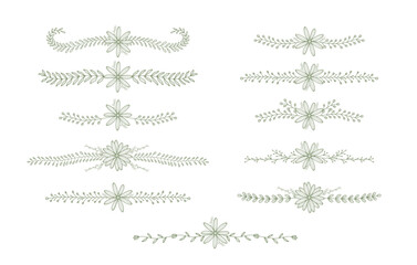 Poster - collection of hand drawn flower and floral leaf bouquet line divider decoration. Vector flourish element for wedding or beauty, aesthetic and chick style related design