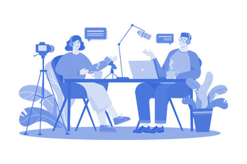 Wall Mural - Podcast Interview Illustration concept on white background