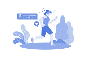 Wall Mural - Woman Listening To A Podcast While Jogging Illustration concept on white background