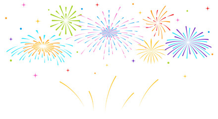 Colorful fireworks border decoration for new year christmas celebration flat illustration