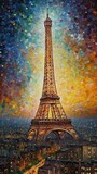 Fototapeta Boho - AI generated illustration of a colorful and vibrant painting of the iconic Eiffel Tower