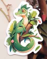 Wall Mural - Chinese green dragon sticker on a white background.