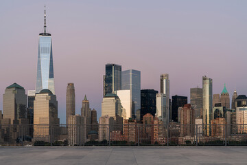 Skyscrapers Cityscape Downtown, New York Skyline Buildings. Beautiful Real Estate. Sunset. Empty rooftop View. Success concept.