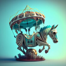 AI Generated Illustration Of A Futuristic Carousel With A Robotic Horse