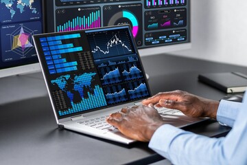 Poster - Corporate Business Broker Analyzes Stock Analytics