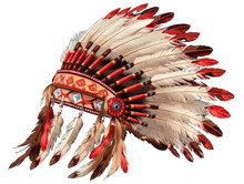 Native American Chief Hat With Feathers Isolated On Transparent Or White Background, PNG