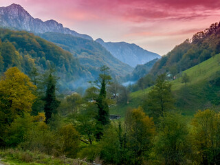 Wall Mural - Beautiful autumn colors and scenery in a mountain region in Eastern Europe