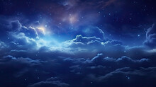 Space Night Sky With Cloud And Star, Abstract Background, Beautiful Starry Night Sky With Large Clouds