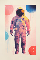 Wall Mural - vintage style illustration of a space astronaut. abstract science fiction poster or banner