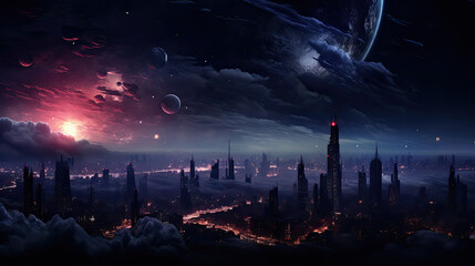 Wall Mural - landscape with clouds, A beautiful night seen from the space