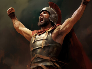 Wall Mural - Roman warrior with his arms raised in the air.