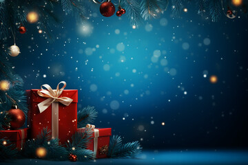 christmas tree decorations, santa claus with gifts, snowman in the snow, christmas gift boxes