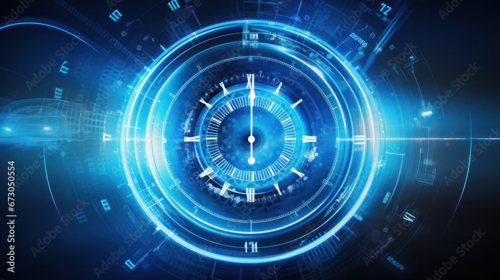 An abstract futuristic technology background featuring a clock concept ...