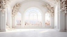 White Room With Arch And Flowers In The Wall And Large Window Generative Ai