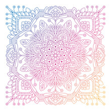 Colorful Square Gradient Mandala On A White Isolated Background. Mandala With Floral Patterns