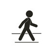 Isolated black pictogram sign of man walking on walk lane, for cross walk of pedestrian walkway line