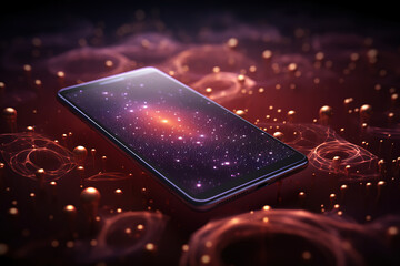 Leinwandbilder - Abstract light spots lines and mobile phone,created with Generative AI tecnology.