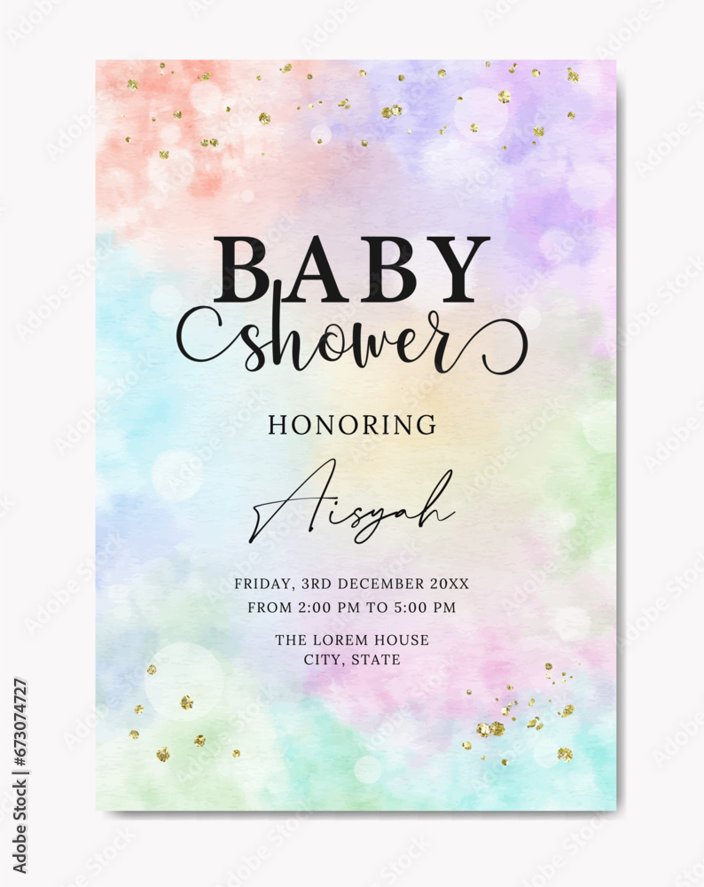 baby shower pastel rainbow watercolor template background Stock Vector ...