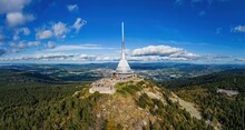 Hotel And Transmitter On Jested Mountain Above The City Of Liberec. Aerial Shot